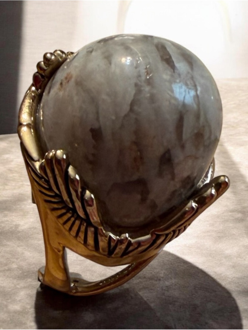 Studio Barse Gold Hand Ring with Gray Marble Sphere